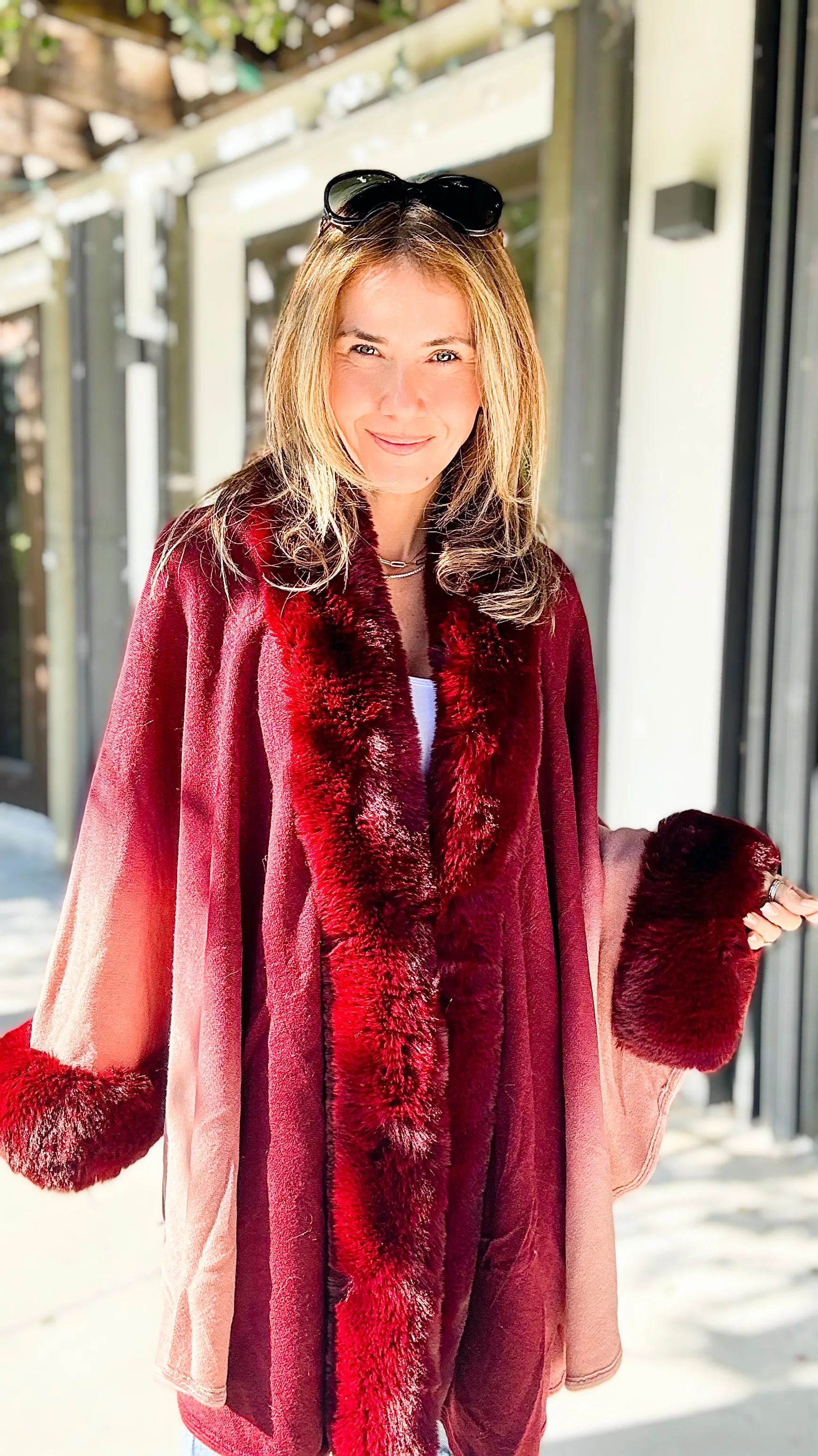 Glass of Wine Faux Fur Trim Ombre Cape