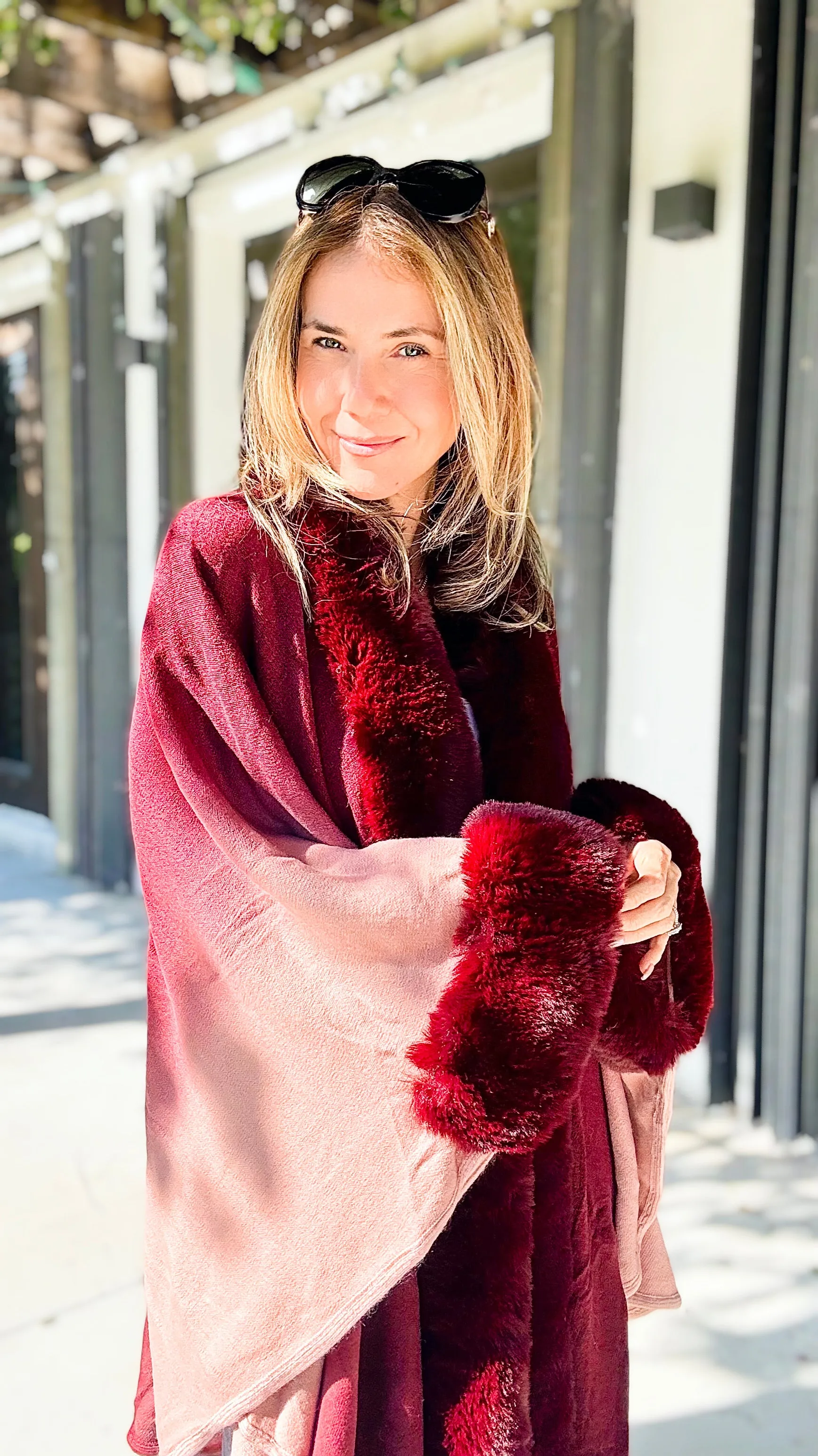 Glass of Wine Faux Fur Trim Ombre Cape