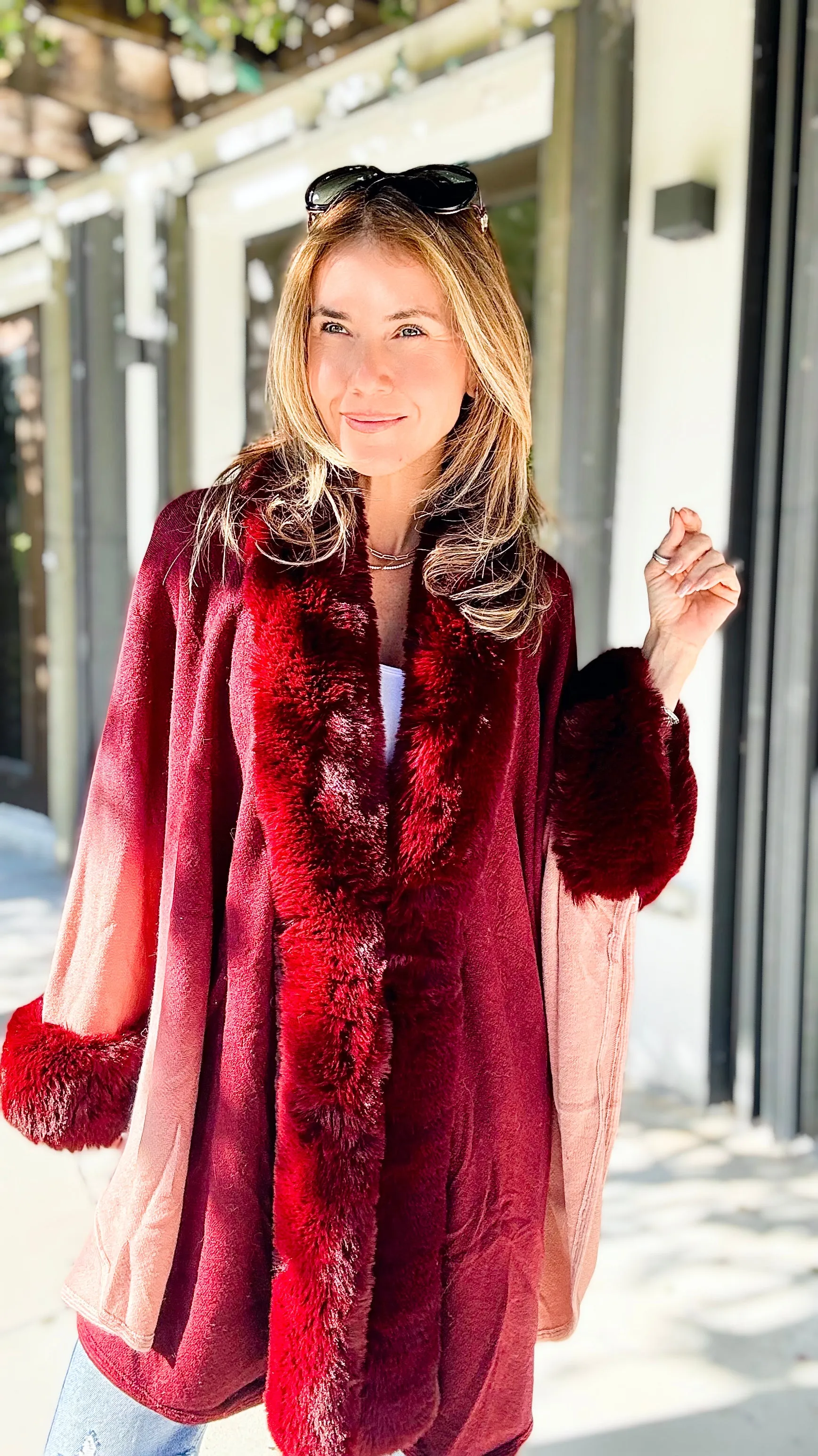 Glass of Wine Faux Fur Trim Ombre Cape