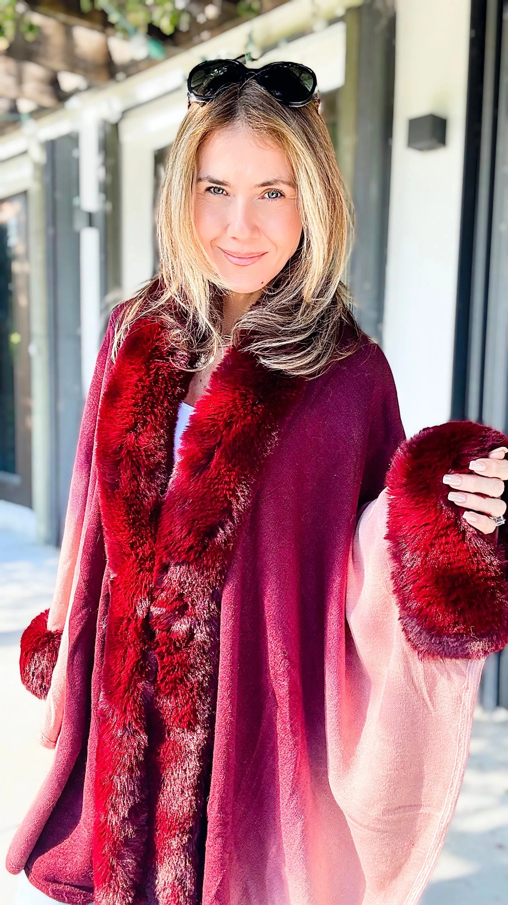 Glass of Wine Faux Fur Trim Ombre Cape