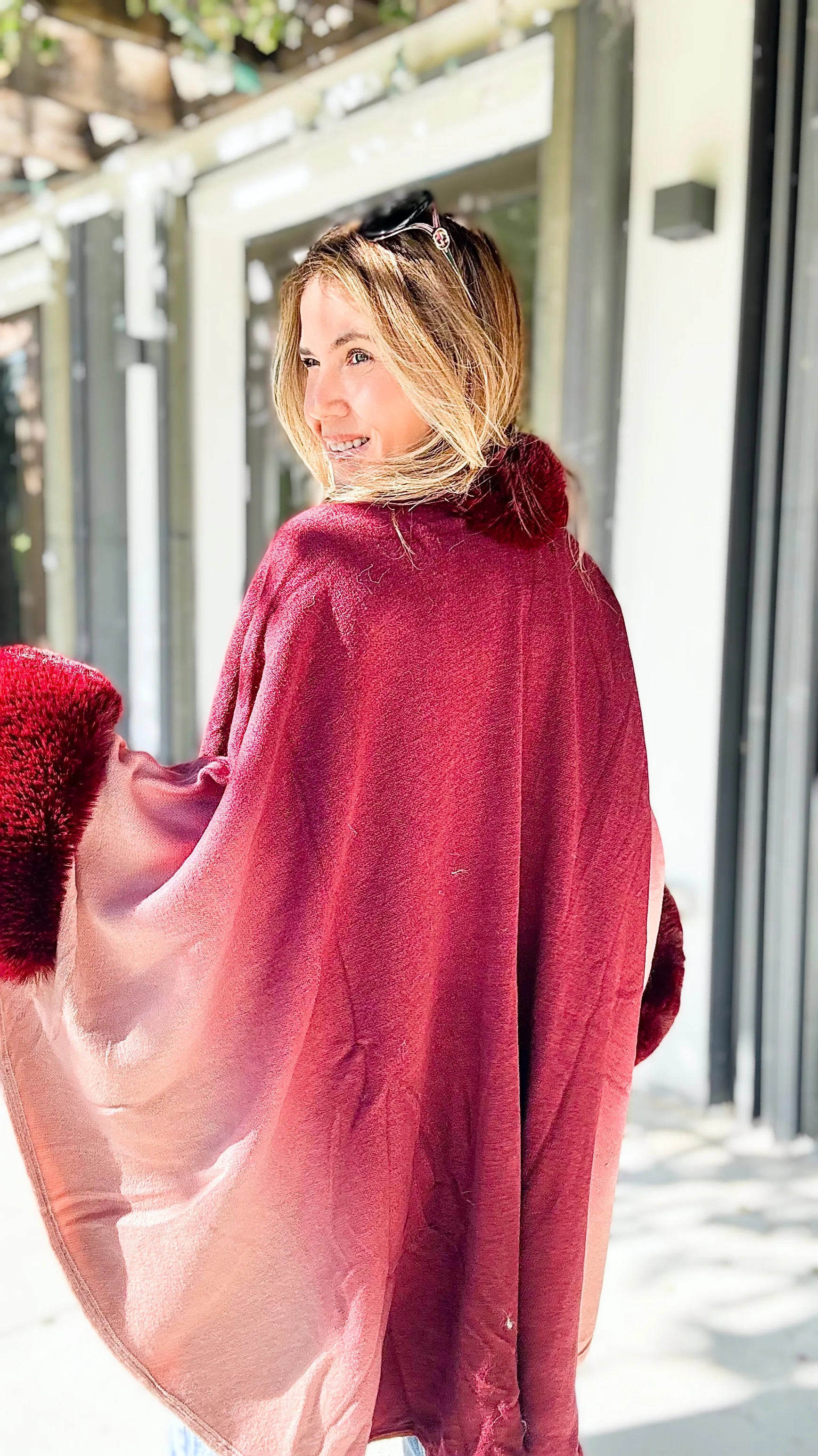 Glass of Wine Faux Fur Trim Ombre Cape