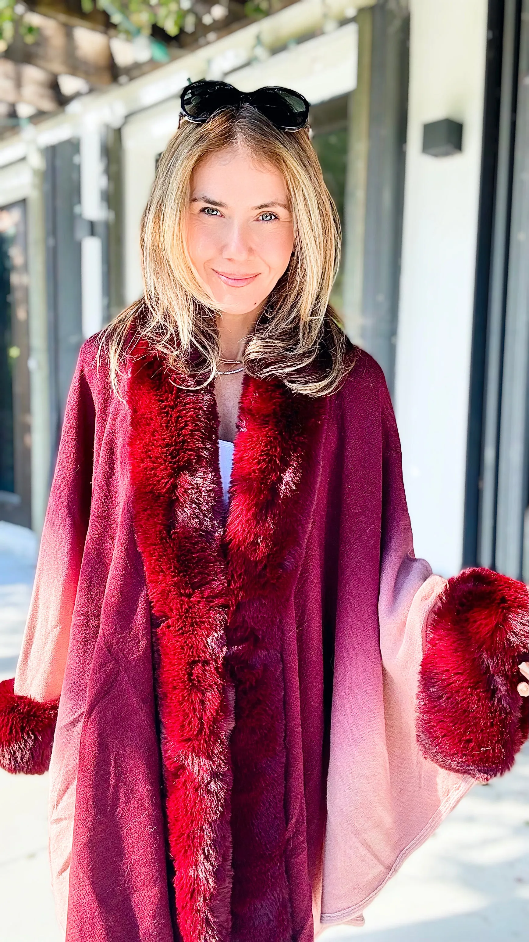 Glass of Wine Faux Fur Trim Ombre Cape