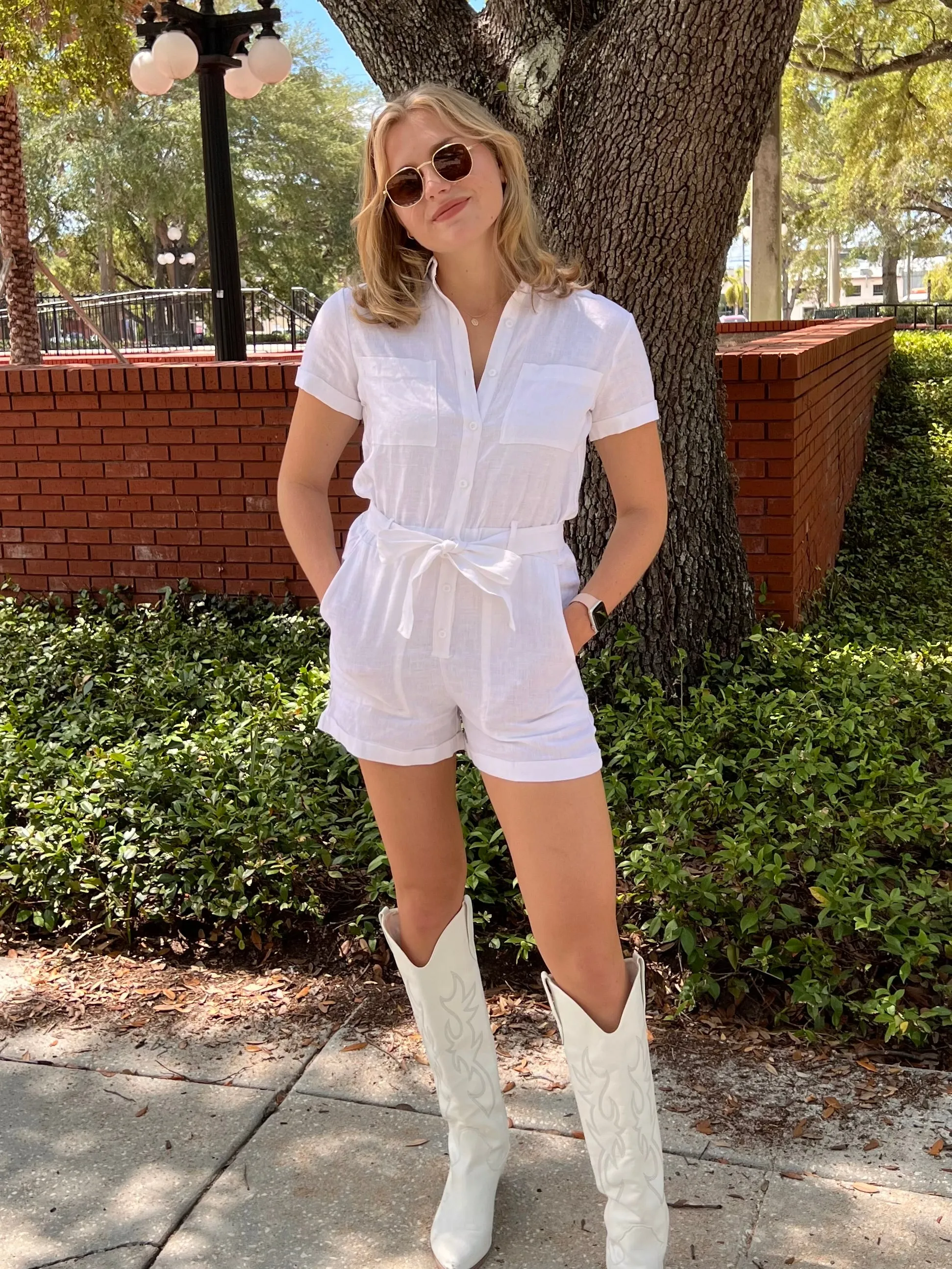 HAYDEN LINEN ROMPER IN WHITE