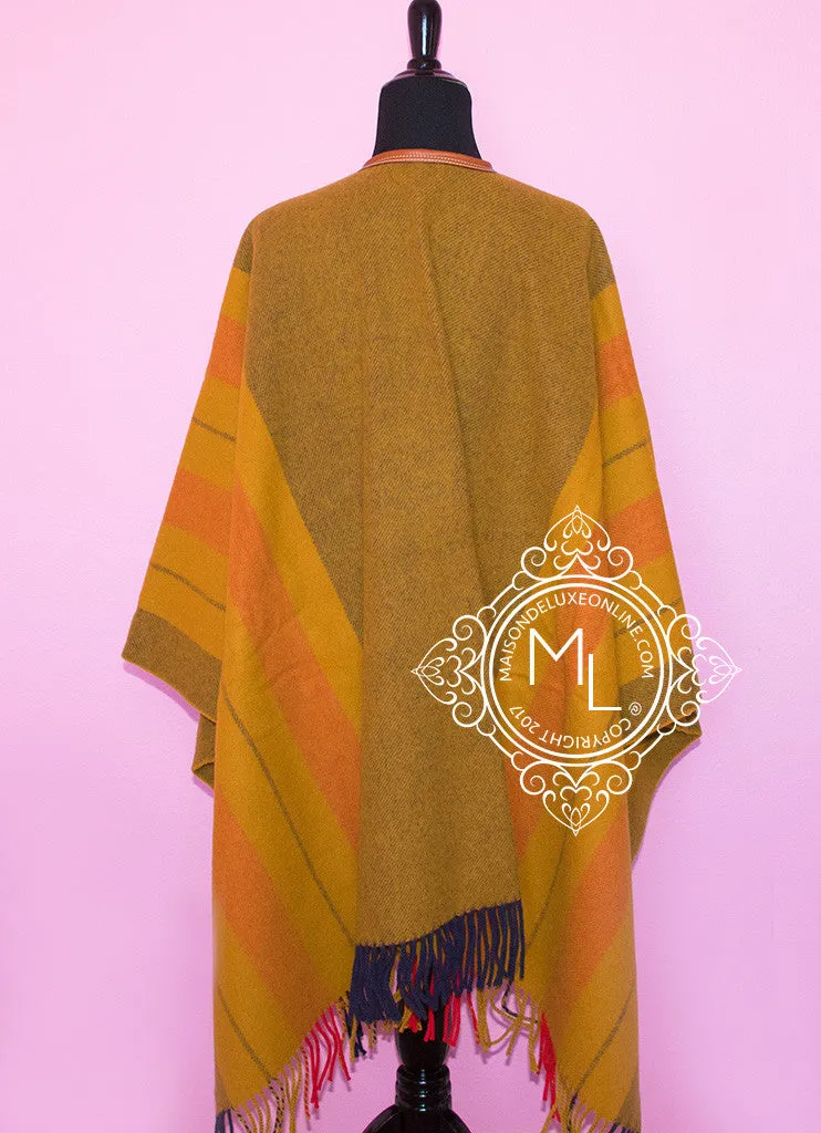 Hermes Cashmere Wool Straw Yellow Rocabar Poncho Cape