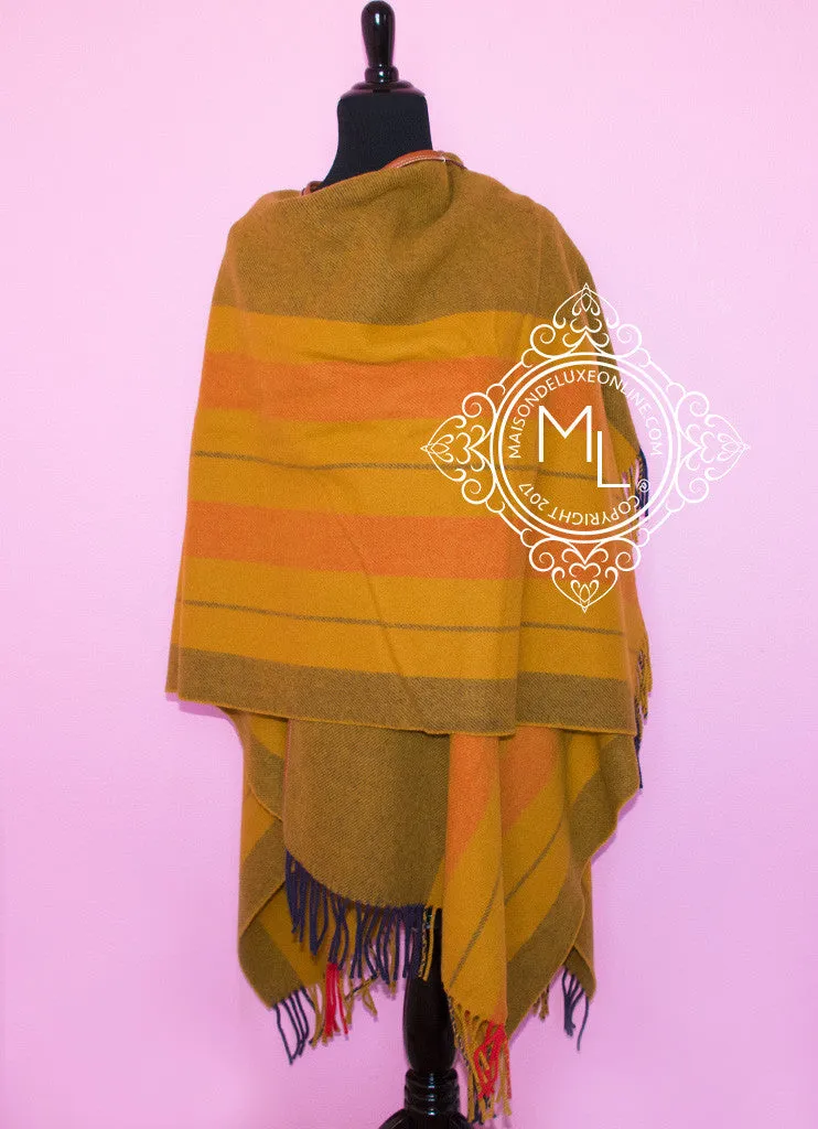 Hermes Cashmere Wool Straw Yellow Rocabar Poncho Cape