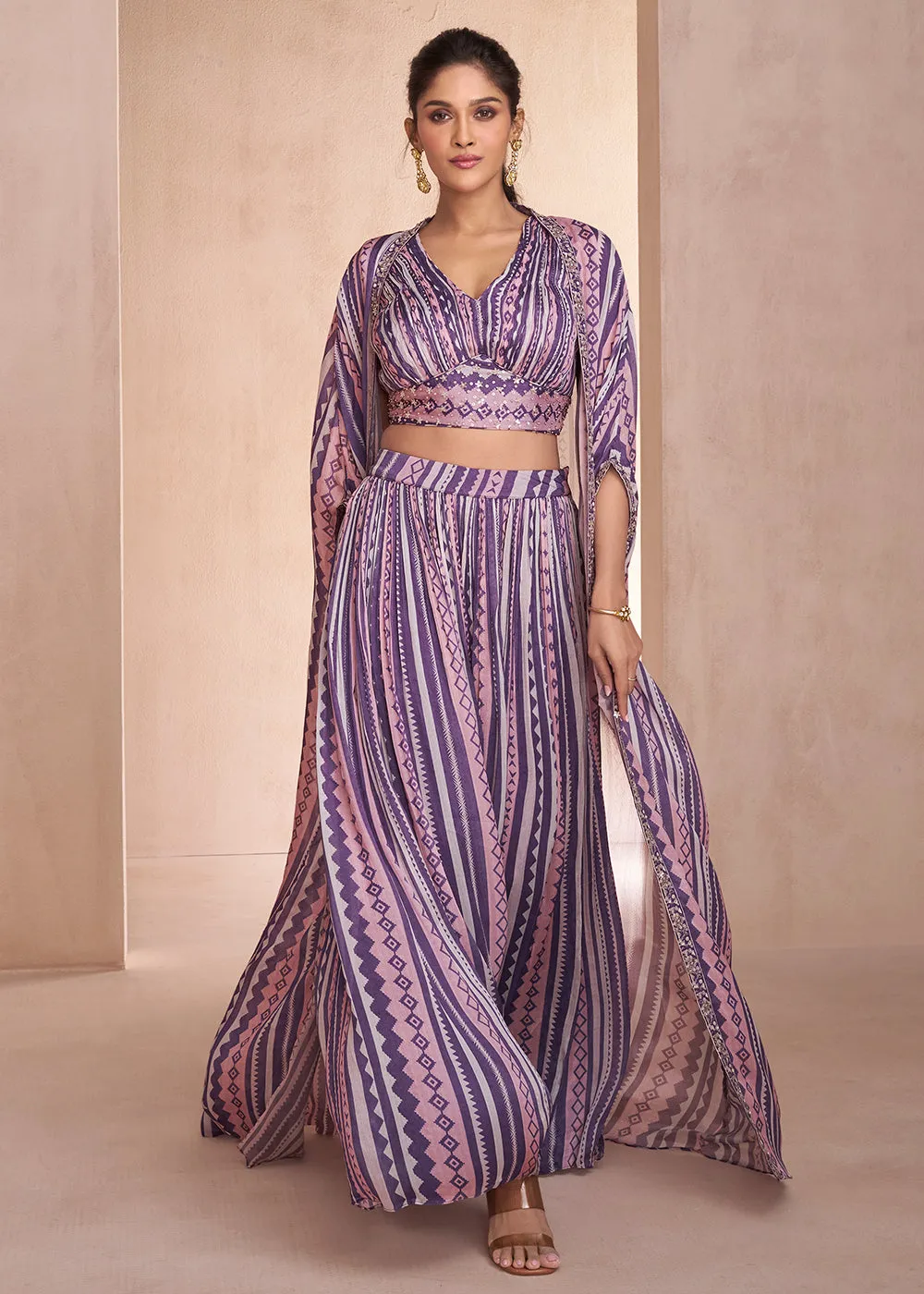 Indo Western Style Multicolor Party Wear Palazzo Suit