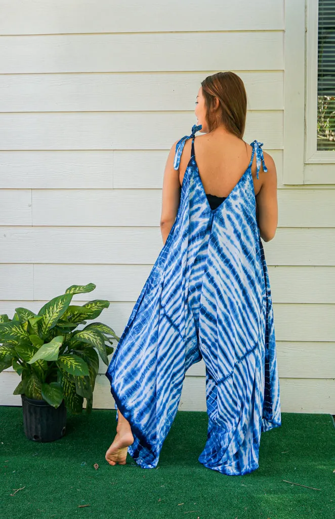 J85- Hand Dyed Wide Leg Boho Hippie Jumpsuits Rompers Pants