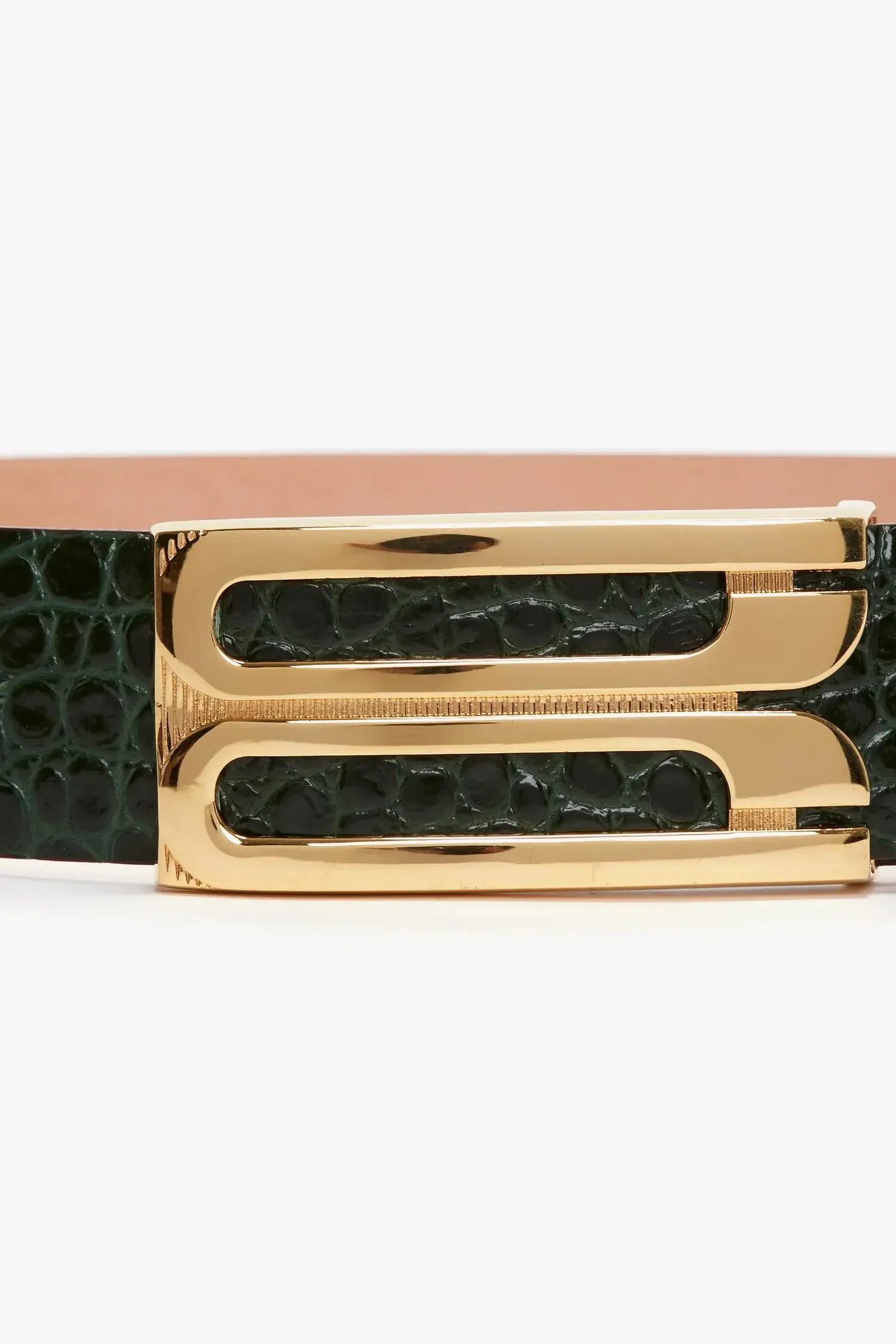 Jumbo Frame Belt In Dark Forest Croc Embossed Leather