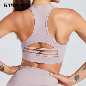 Kaminsky Fashion Women Bra Patchwork Strapless Tank Top With Pocket Solid Sexy Mesh Fitness Short Top Shockproof Sports Bra Top