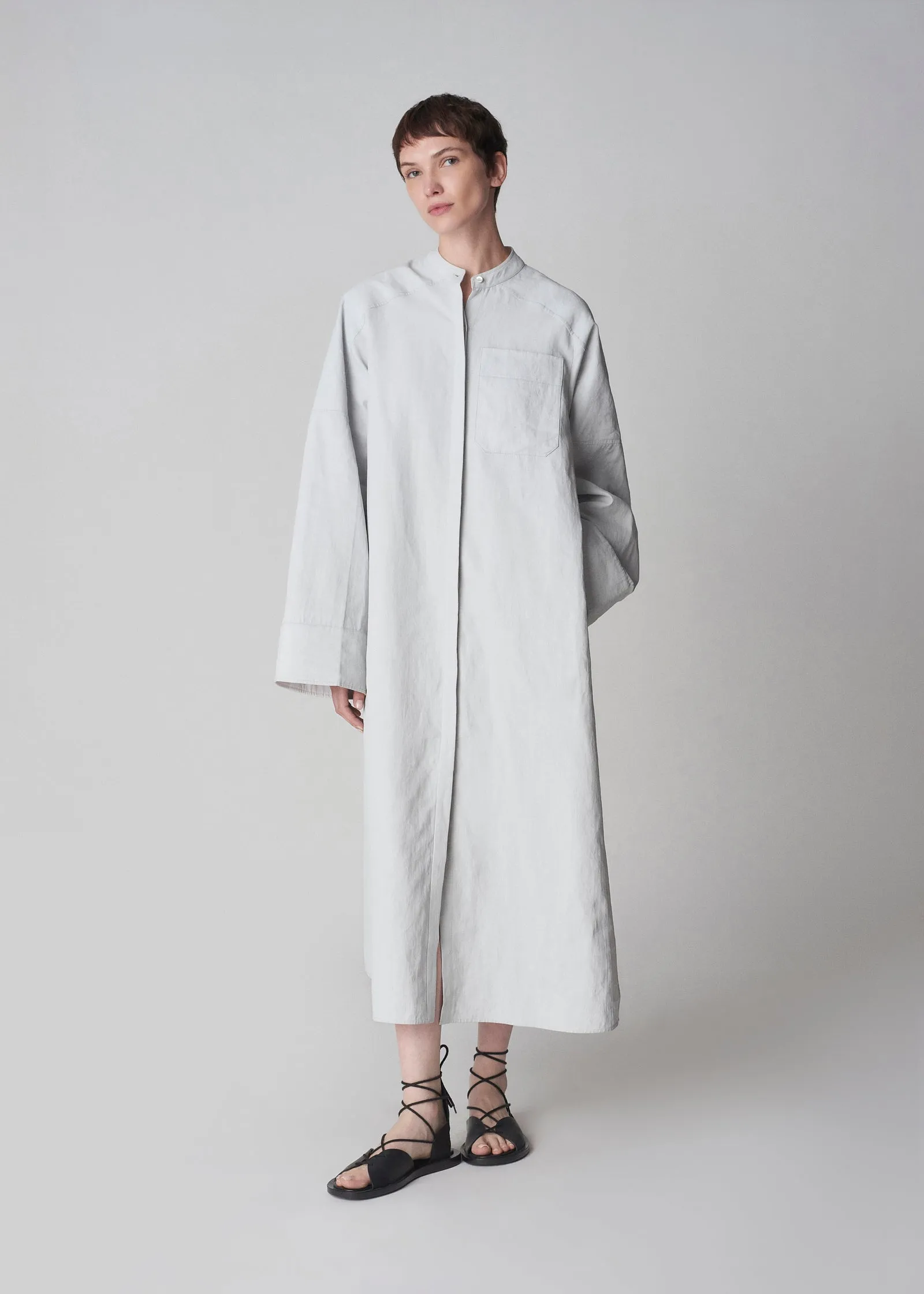 Long Linen Shirt Dress in Whisper Blue