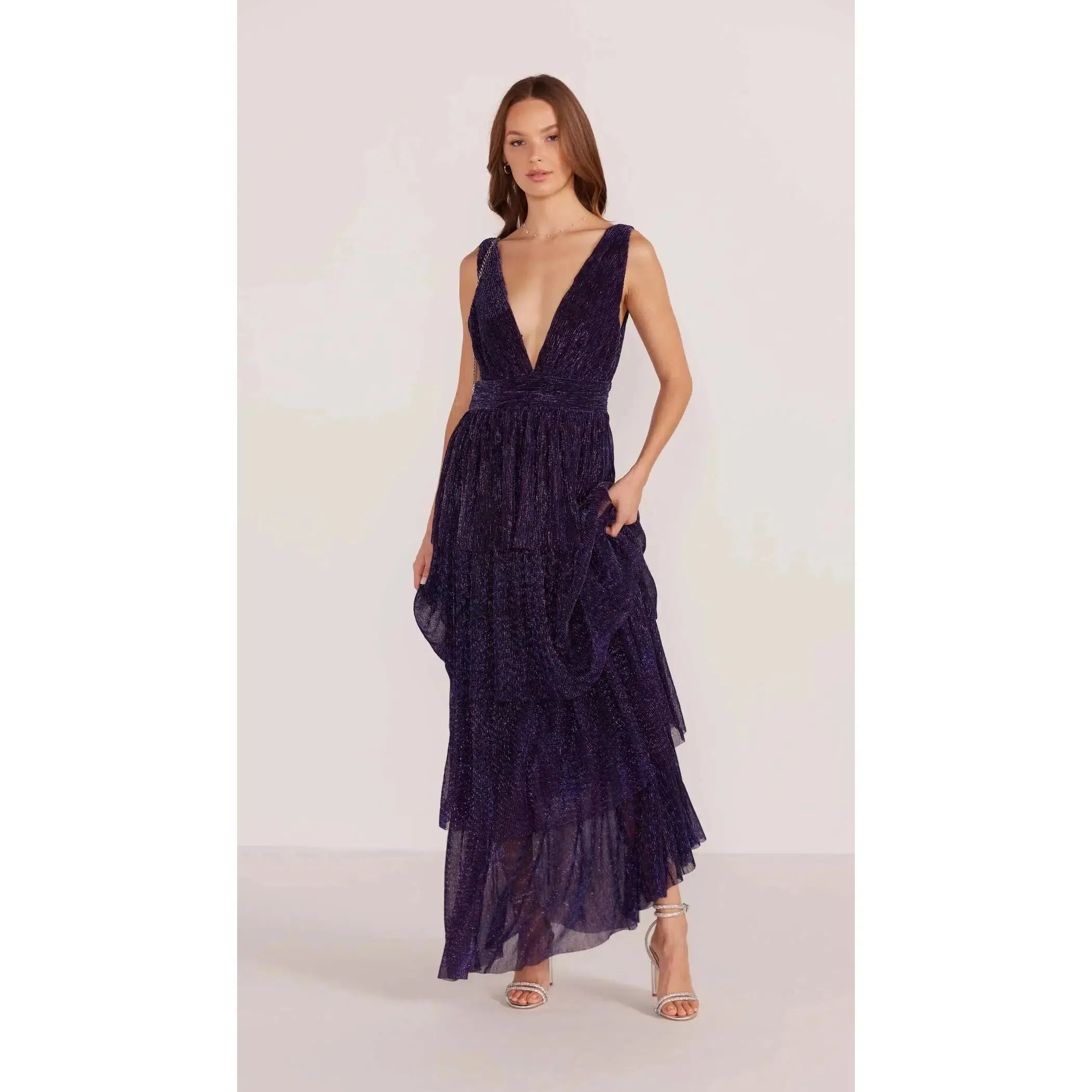 LUREX PLISSE MIDI DRESS