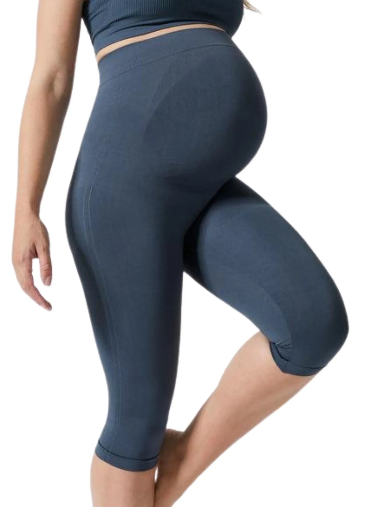 Maternity Belly Support Crop Legging - Storm Blue