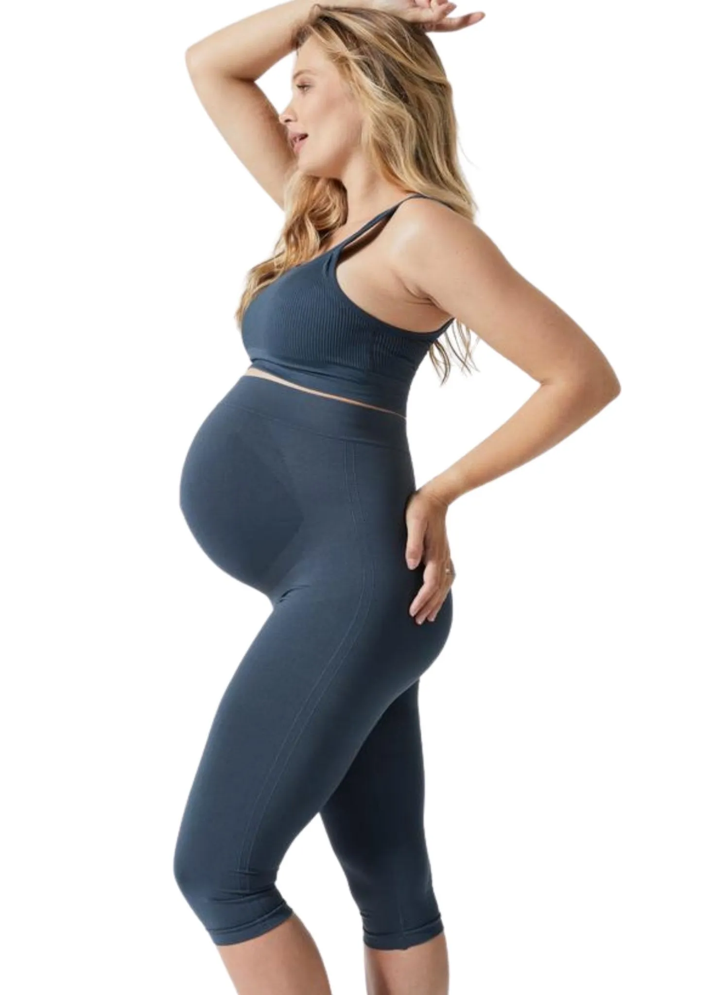 Maternity Belly Support Crop Legging - Storm Blue