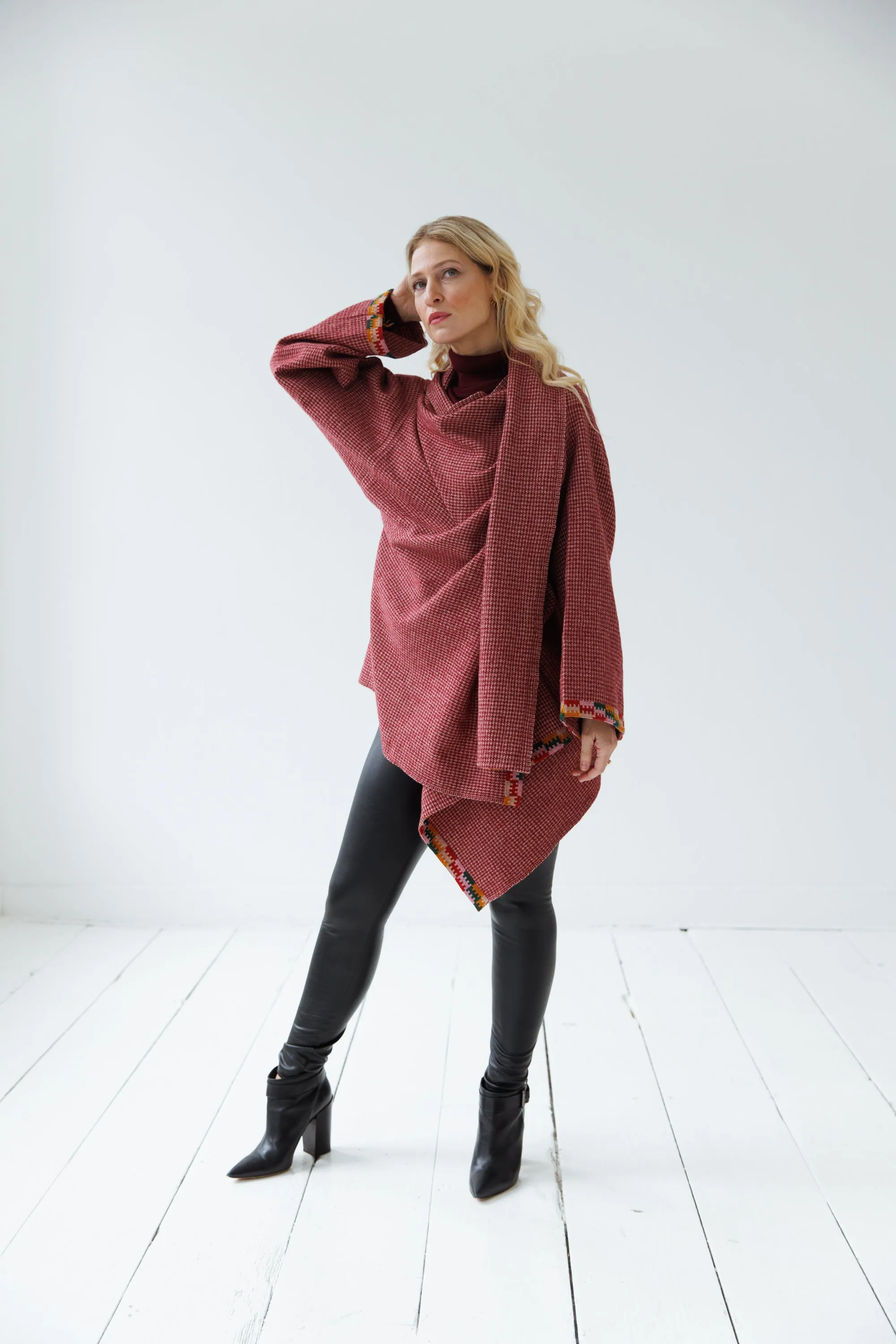 NEW! Wool Cape Coat Cocoon Vermillion