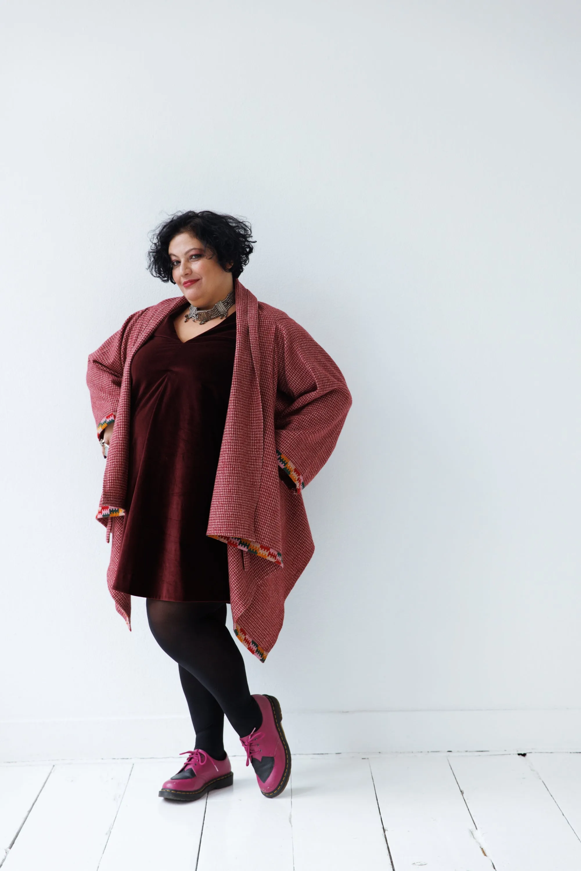 NEW! Wool Cape Coat Cocoon Vermillion