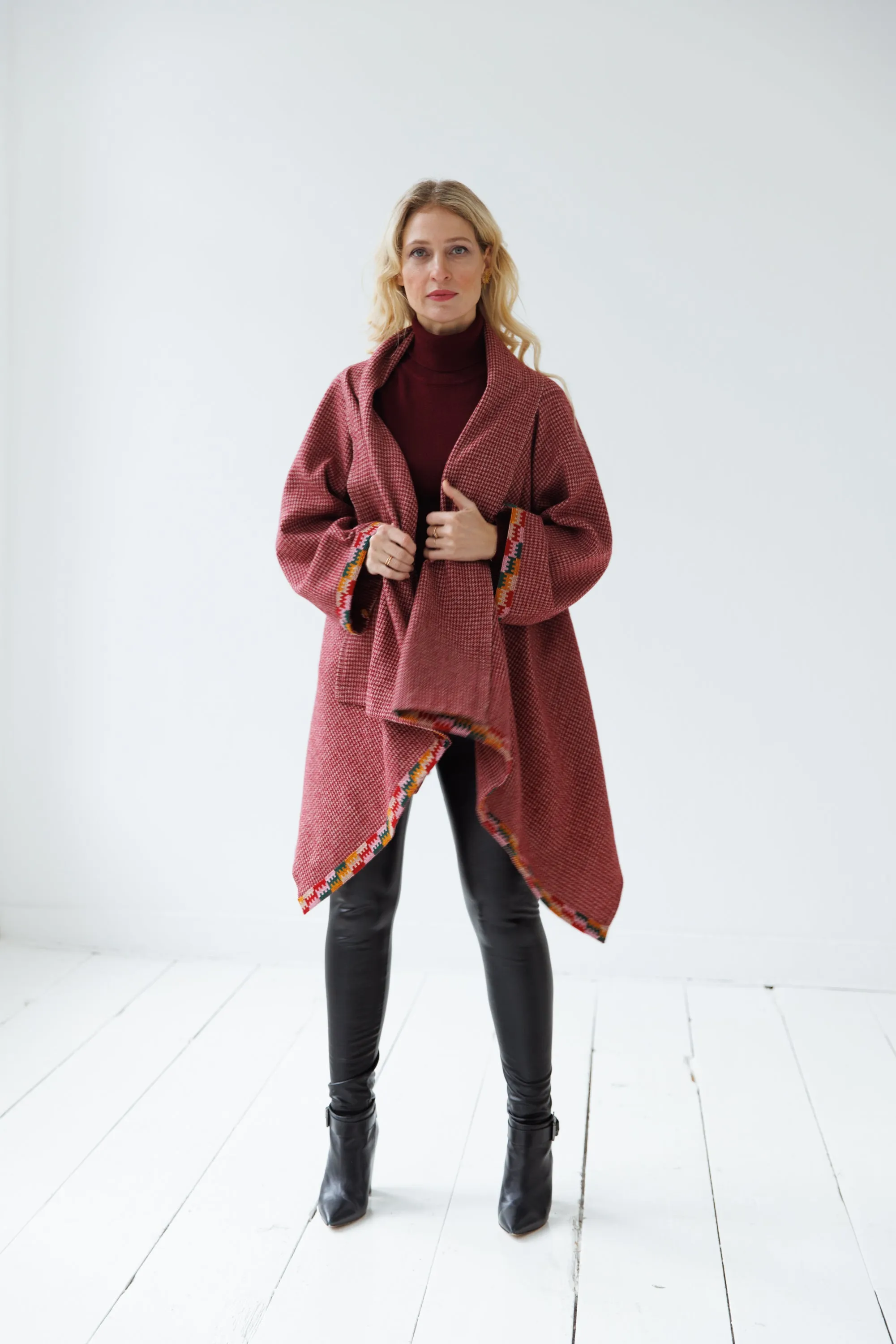 NEW! Wool Cape Coat Cocoon Vermillion