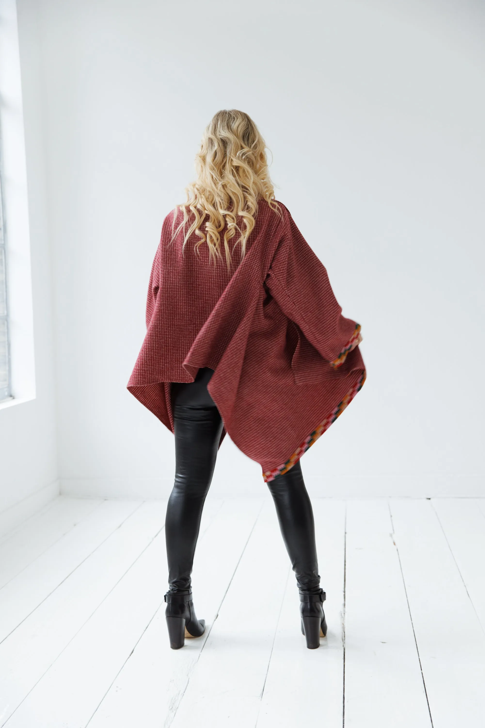 NEW! Wool Cape Coat Cocoon Vermillion