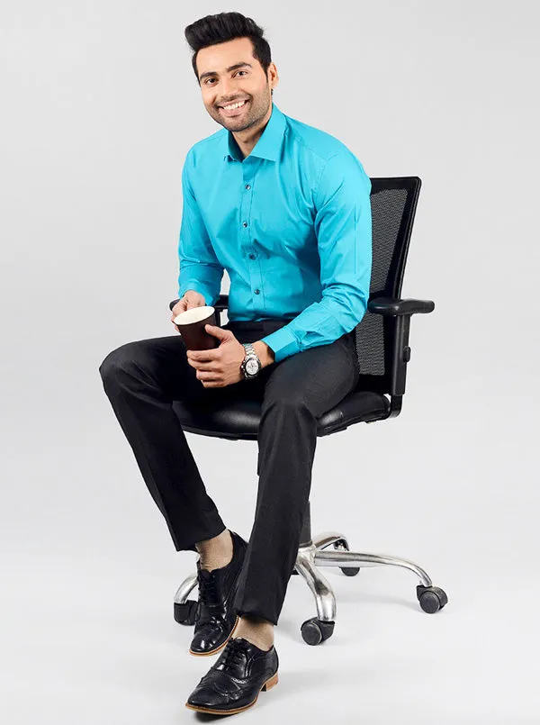 Olympic Blue Solid Slim Fit Party Wear Shirt | Wyre