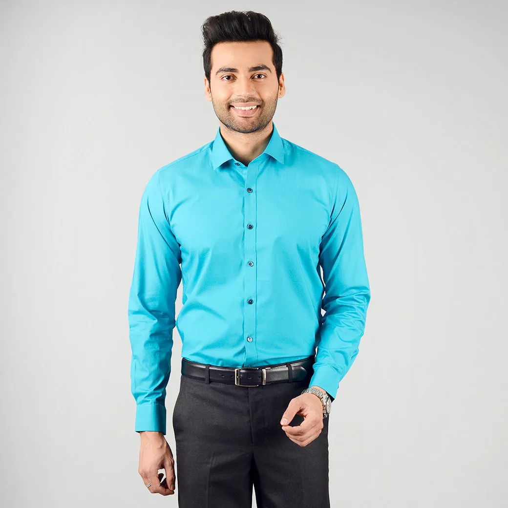 Olympic Blue Solid Slim Fit Party Wear Shirt | Wyre