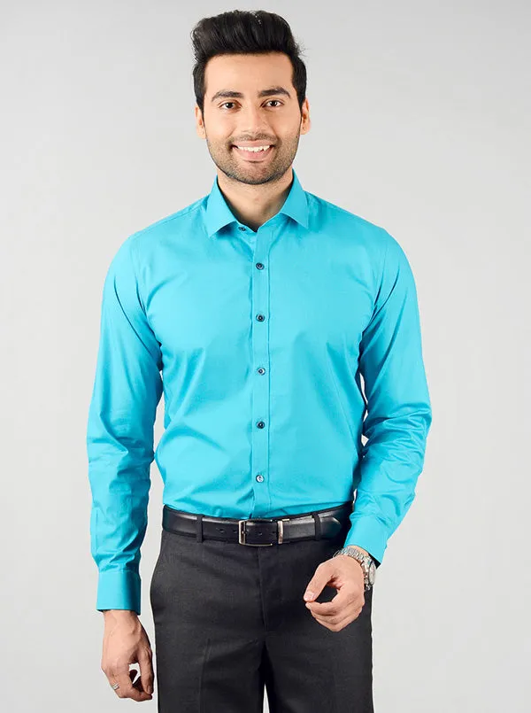 Olympic Blue Solid Slim Fit Party Wear Shirt | Wyre