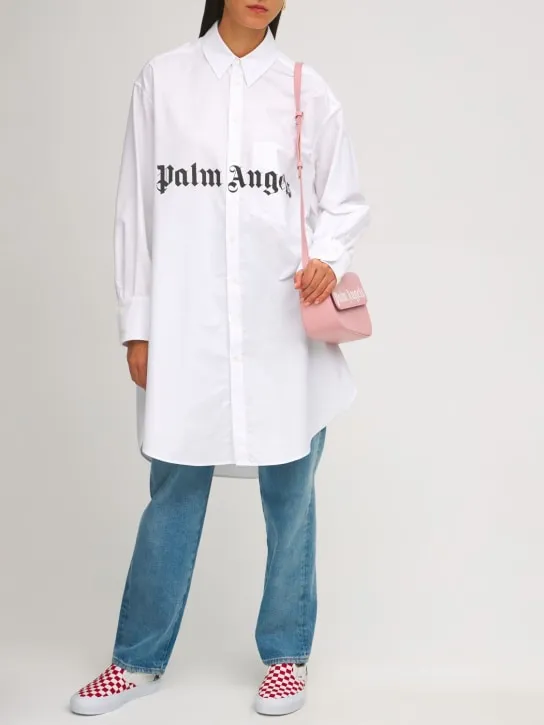 Palm Angels   LOGO COTTON BLEND POPLIN SHIRT DRESS 