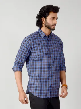 Persian Blue & Brown Checked Slim Fit Casual Shirt | JadeBlue