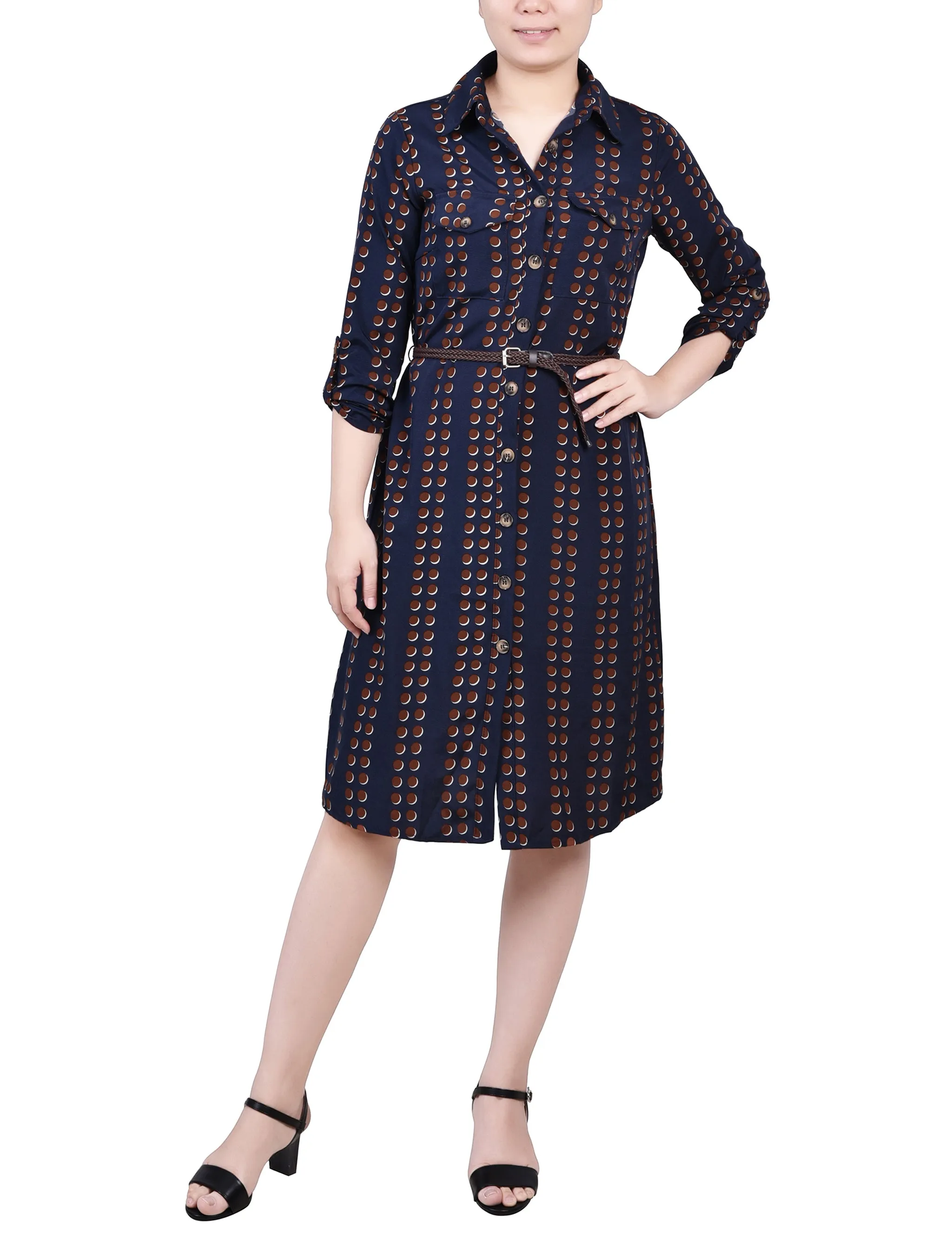 Petite 3/4 Roll Tab Sleeve Shirtdress