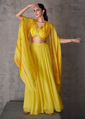 Pretty Yellow Indo Western Style Party Wear Palazzo Suit