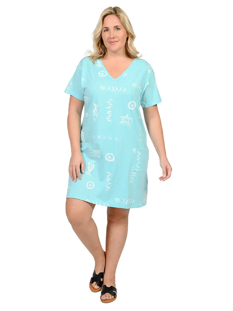 Printed V-neck 100% Cotton T-shirt short dress