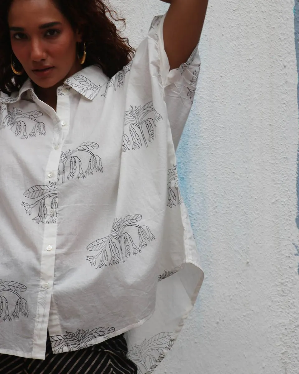 "Flor d’Luna  Handblock Printed Cotton Shirt - Mono