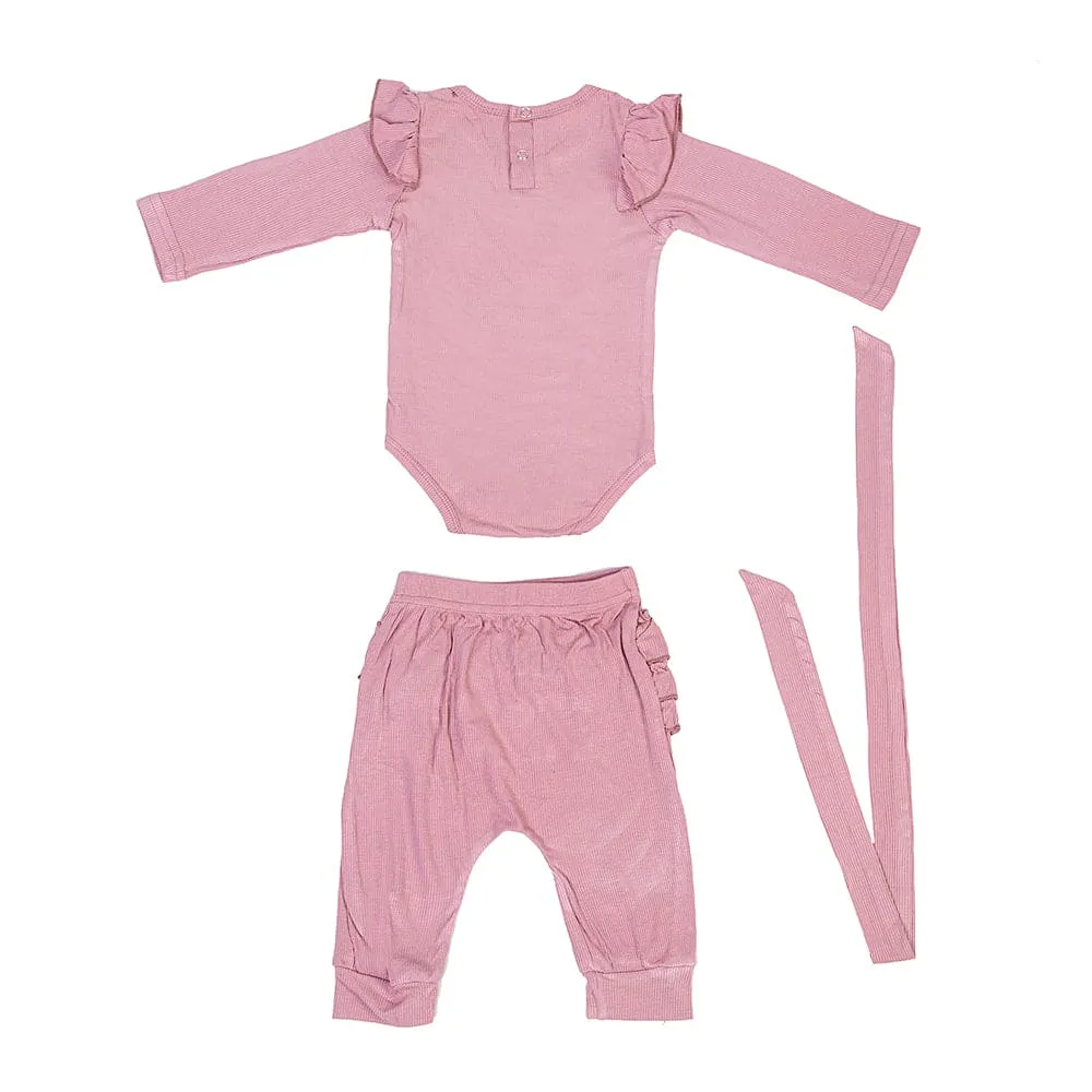 Ruffle Full Sleeve Pink 2 Piece Romper Set