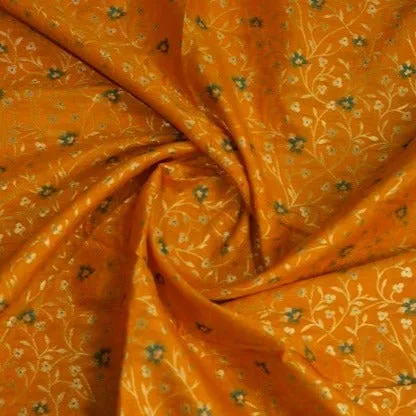 Saffron Orange With Golden Floral Brocade Fabric