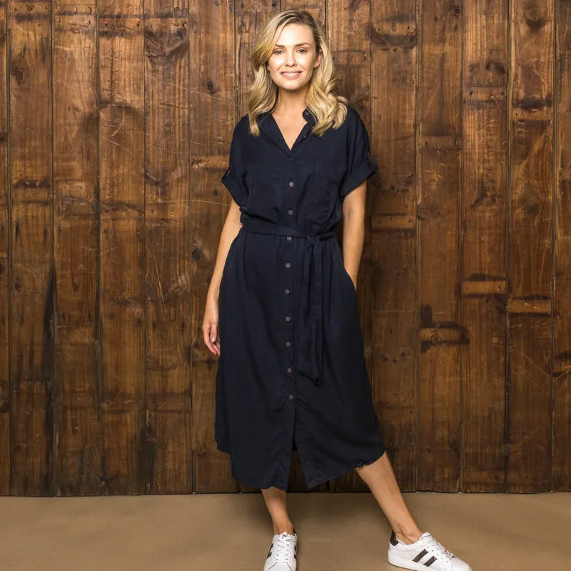 Savuti Short Sleeve Shirt Dress Midnight