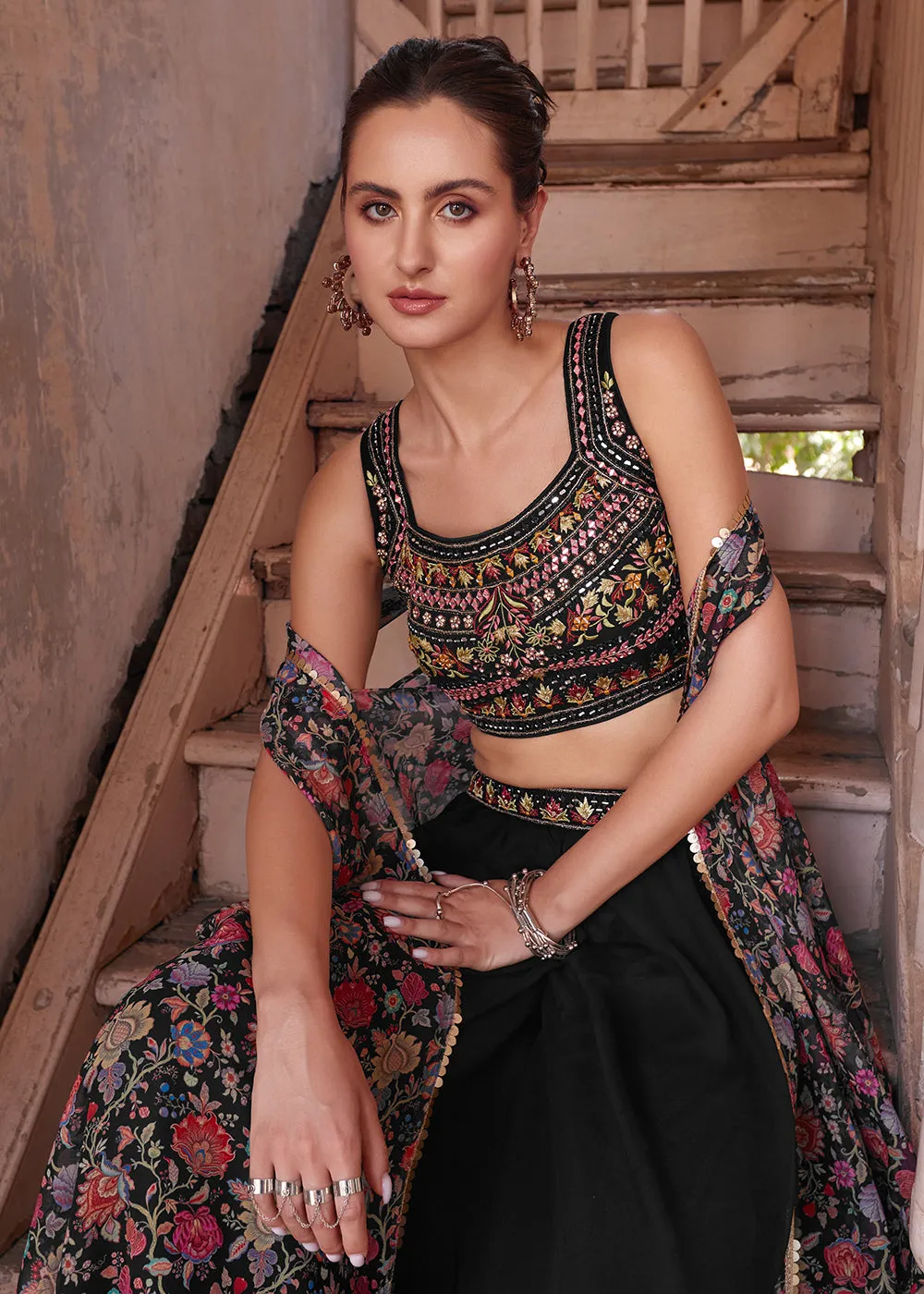 Stunning Black Designer Crop Top Style Sharara Suit