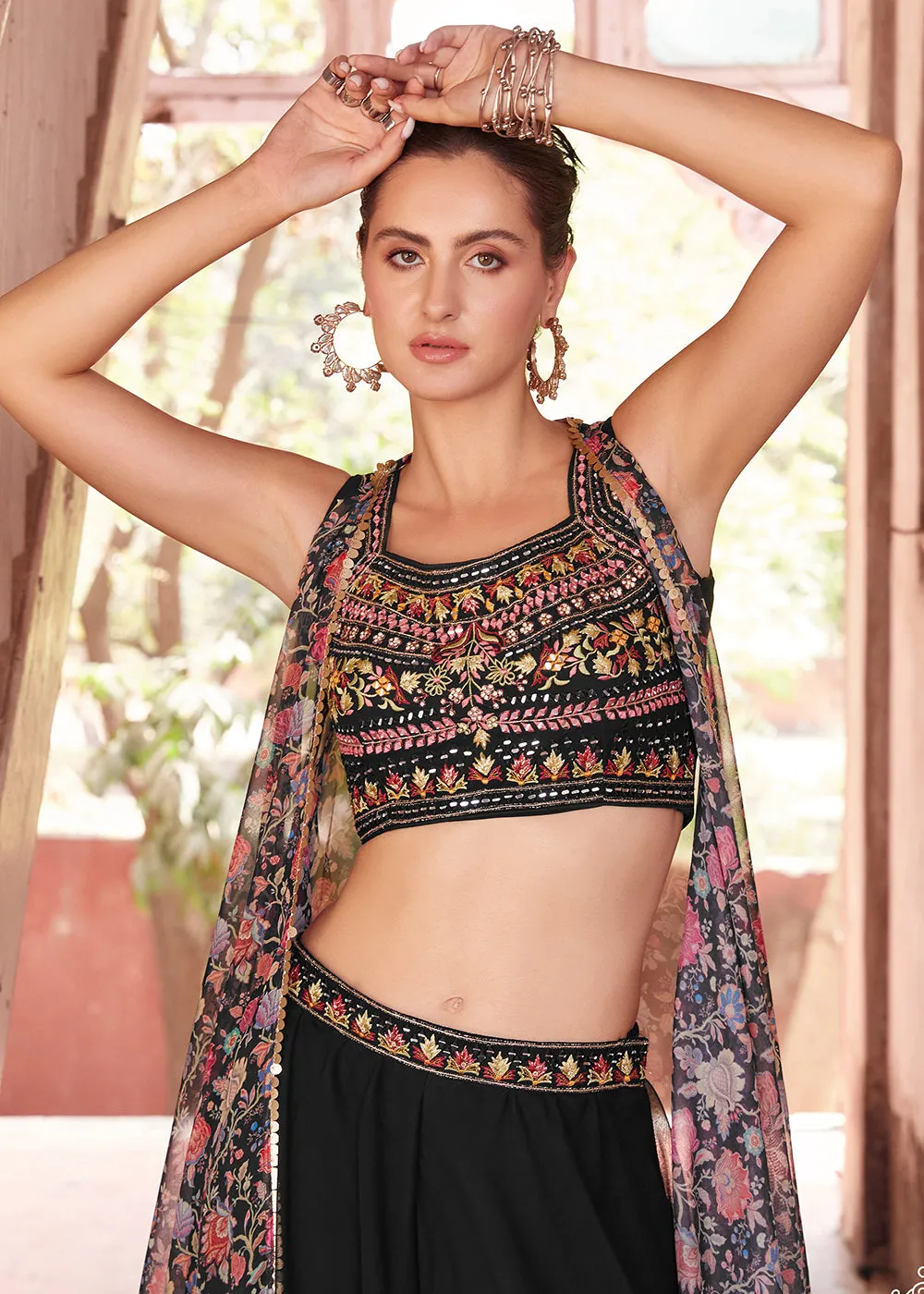 Stunning Black Designer Crop Top Style Sharara Suit