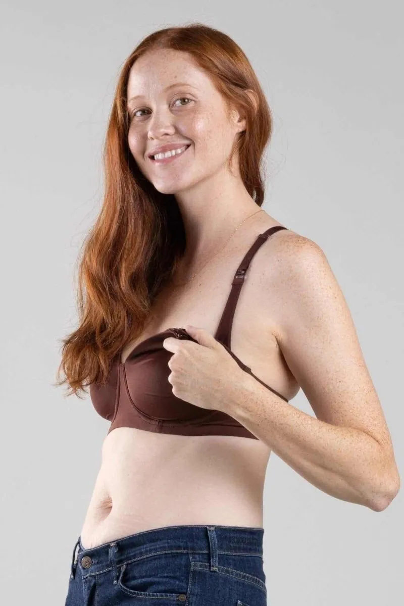 SuperMom™ Fixed Padding Nursing And Pumping T-Shirt Bra | Bitter Chocolate