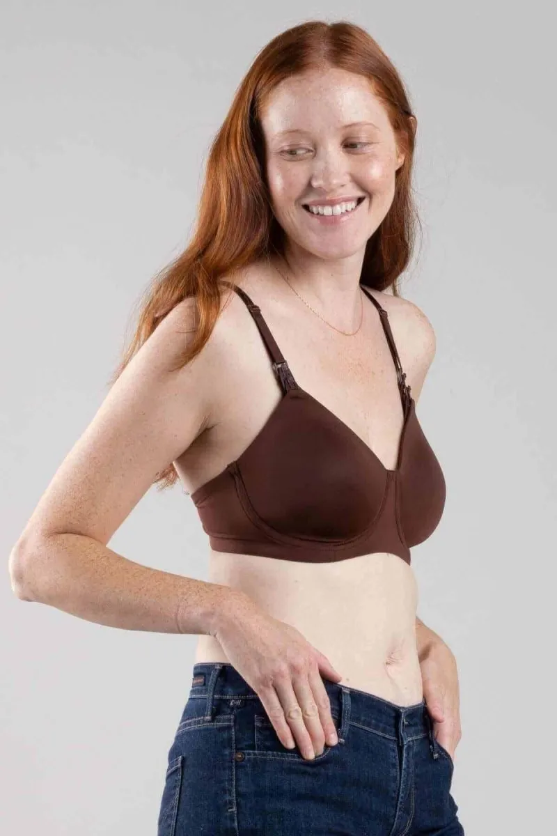 SuperMom™ Fixed Padding Nursing And Pumping T-Shirt Bra | Bitter Chocolate