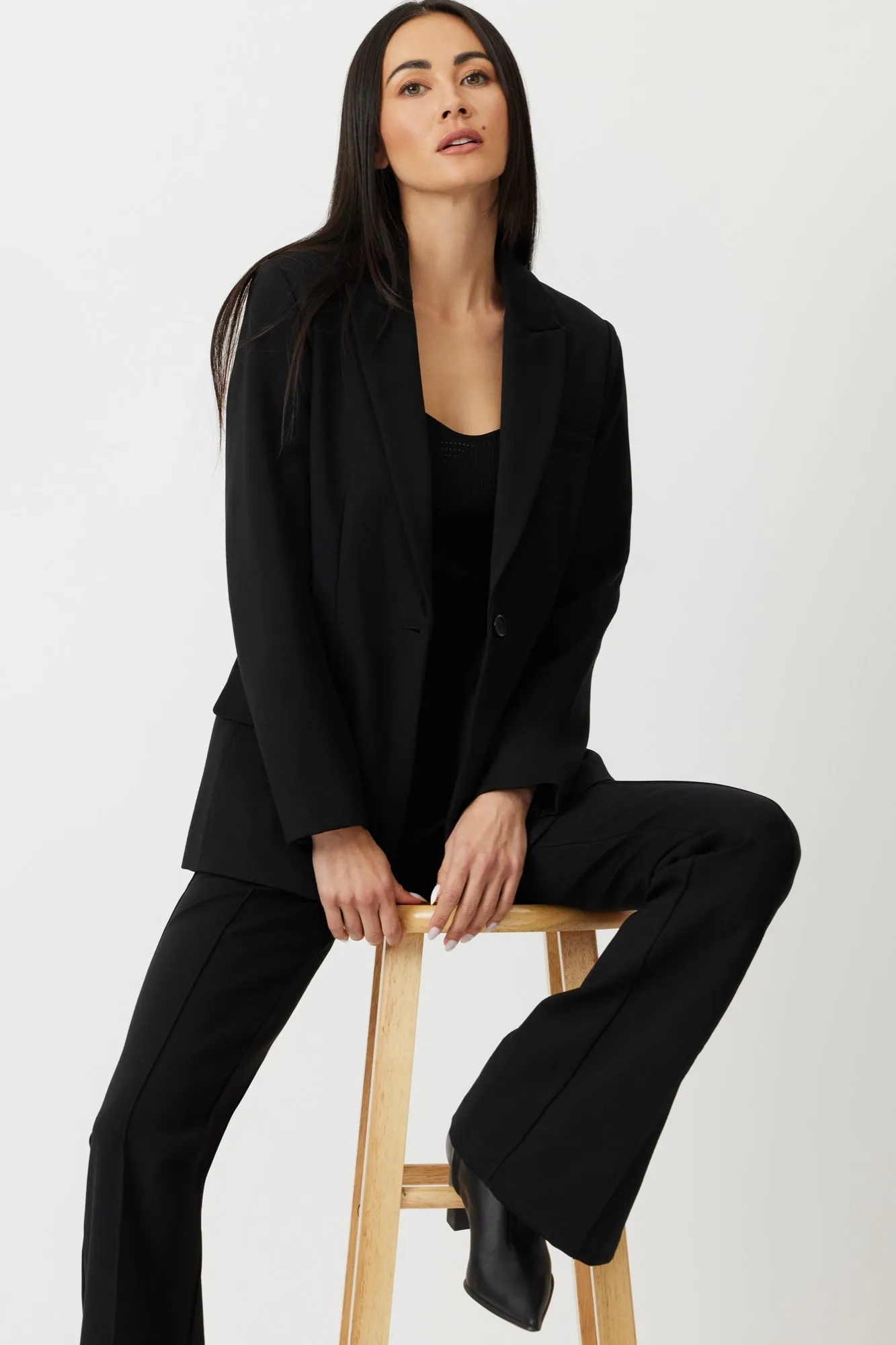 The Prato - Black High Rise Flare Ponte Trousers with Pintuck