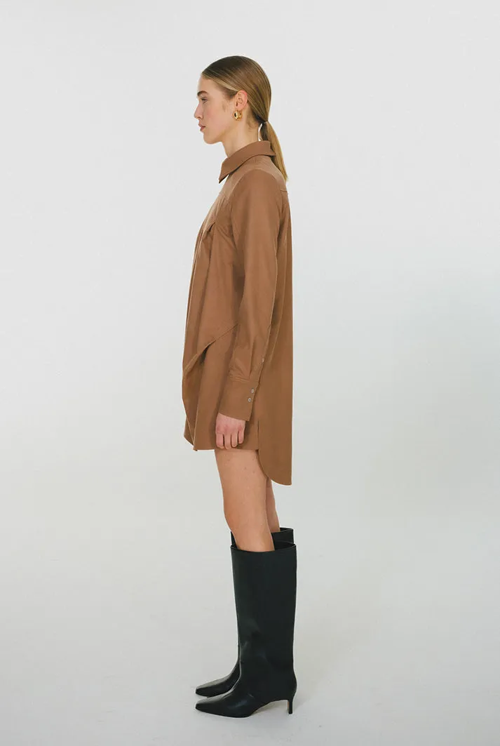 Vegan Leather Draped Tunic Dress