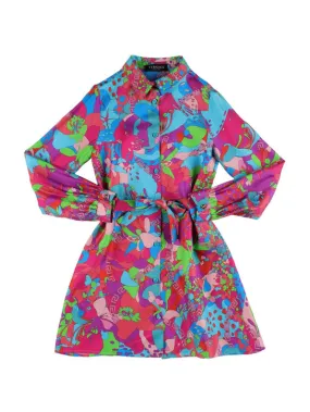 Versace   Floral print silk twill shirt dress 