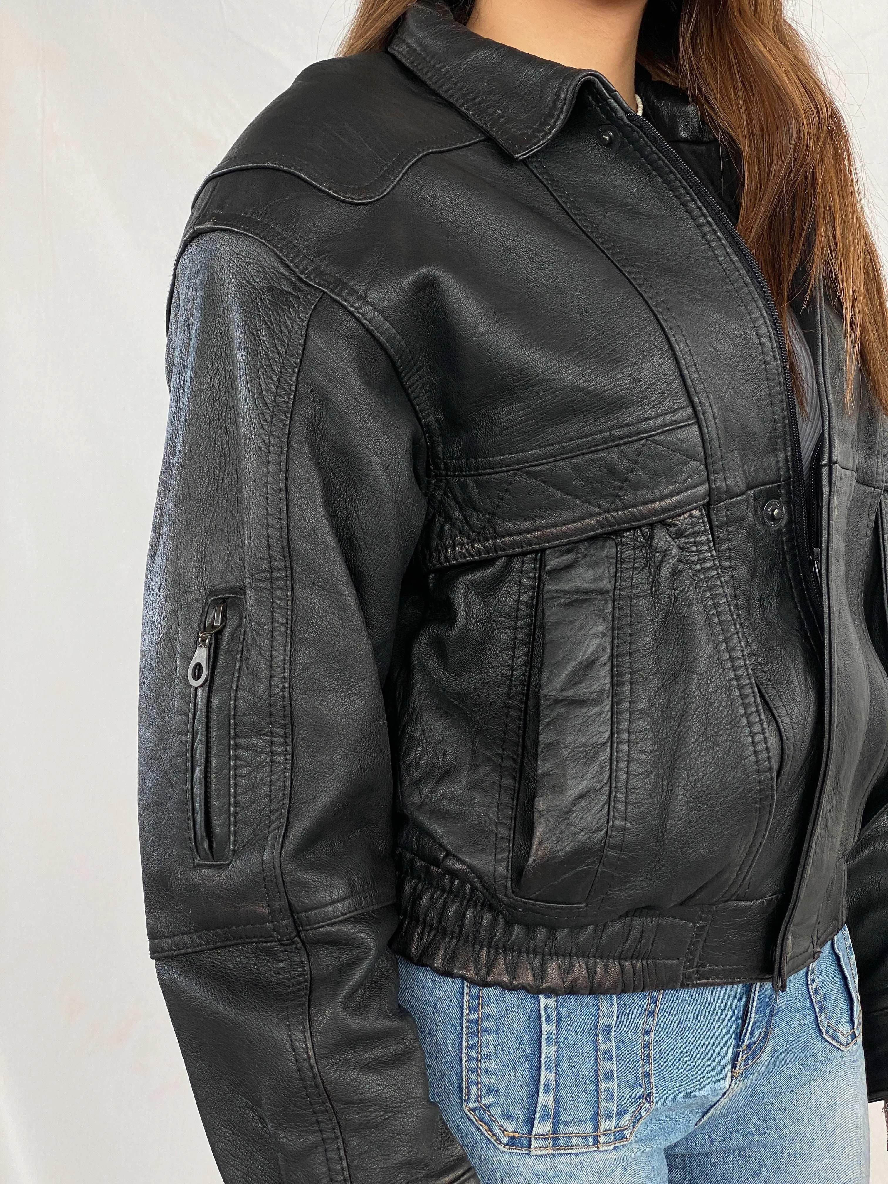 Vintage 90s Genuine Leather Heavy Bomber Jacket