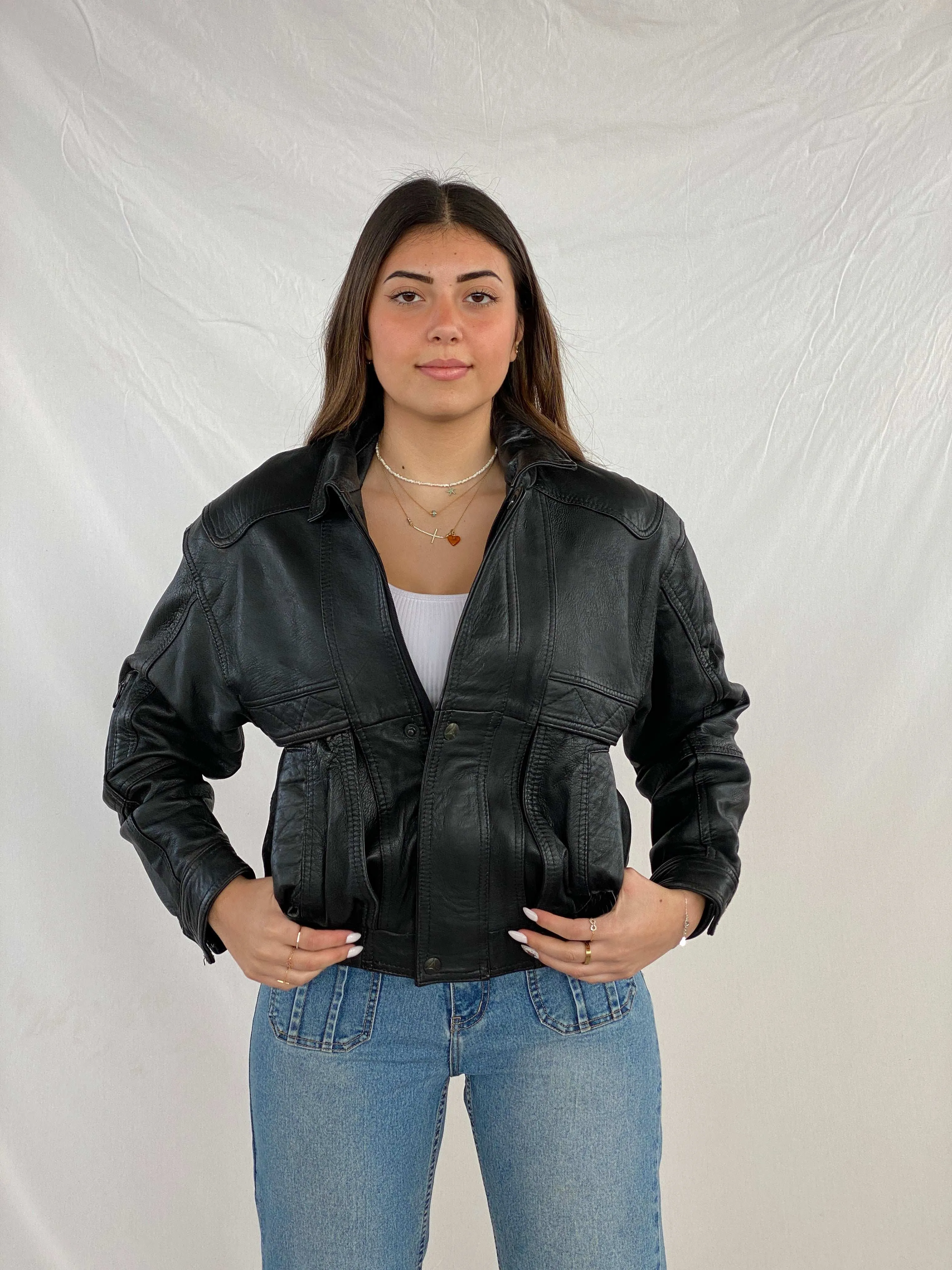 Vintage 90s Genuine Leather Heavy Bomber Jacket