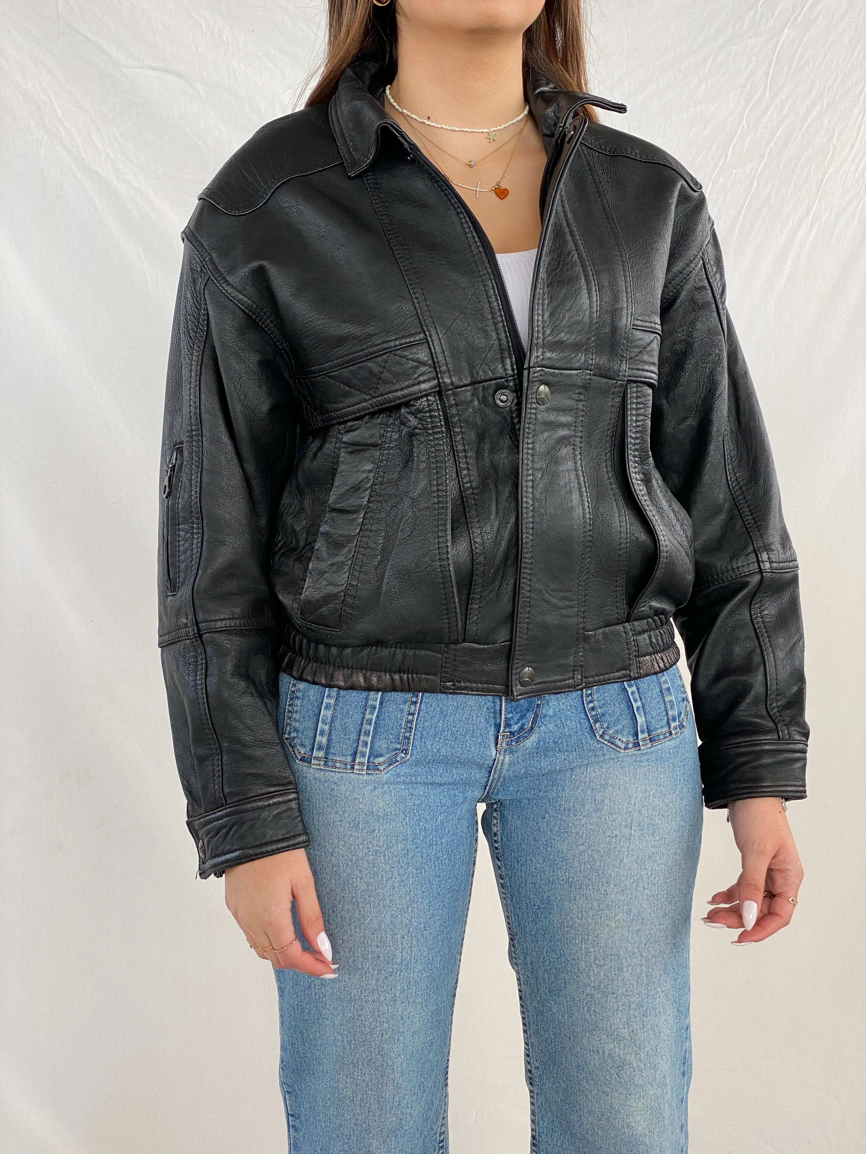 Vintage 90s Genuine Leather Heavy Bomber Jacket