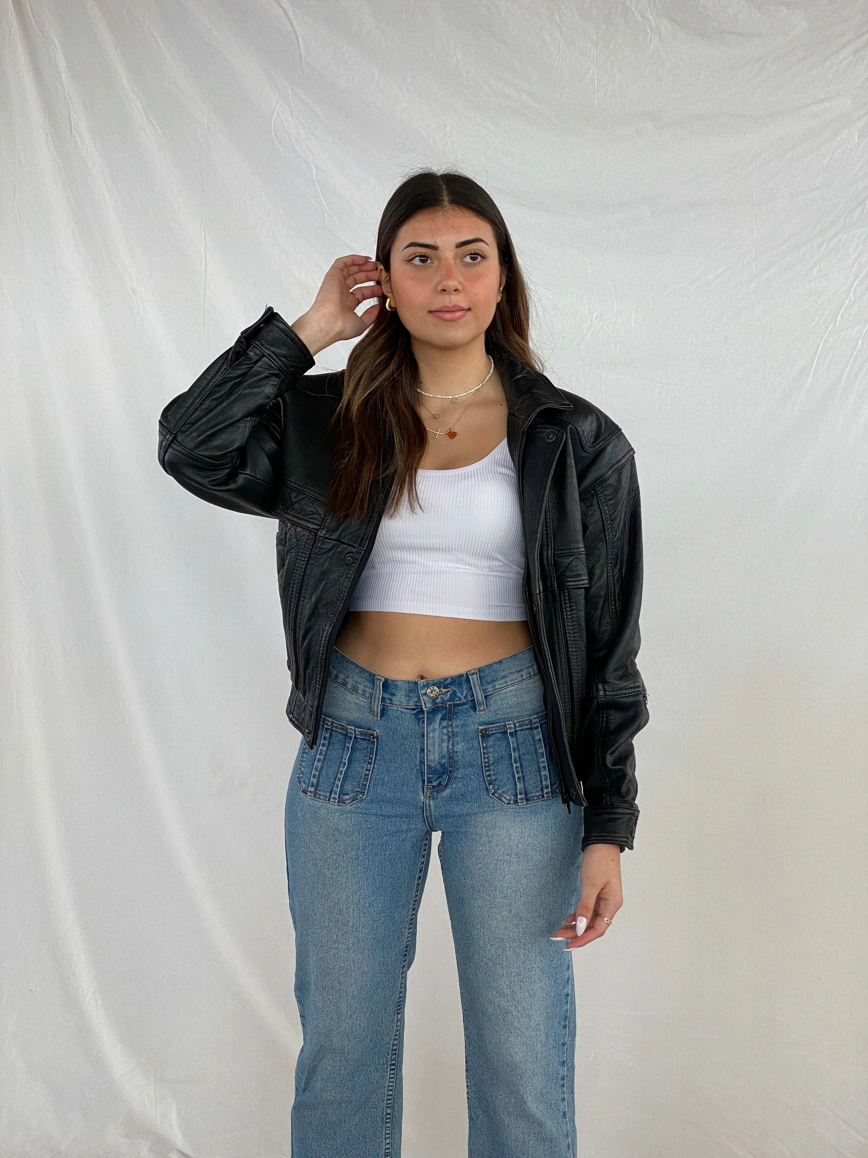 Vintage 90s Genuine Leather Heavy Bomber Jacket