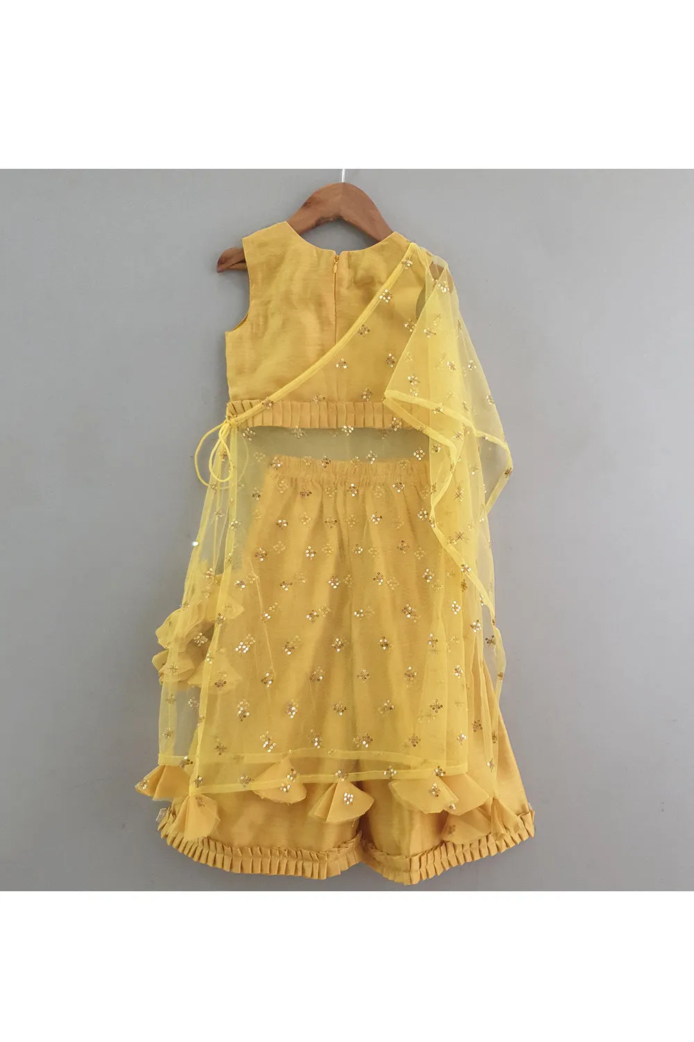 Yellow Chanderi Sleeveless Top With Palazzo Set